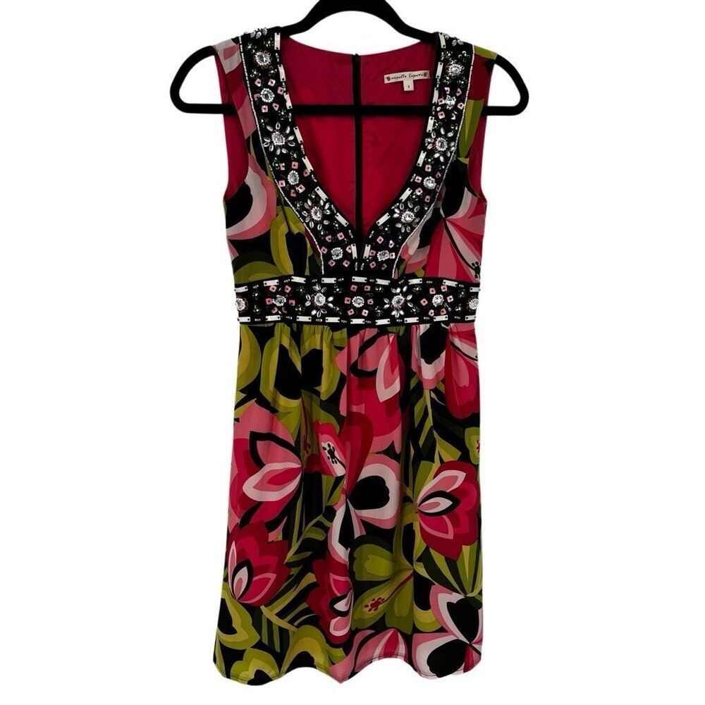 Nanette Lepore 'Mama Didn't Lie' Beaded Floral Multicolored‎ Mini Dress Size 0